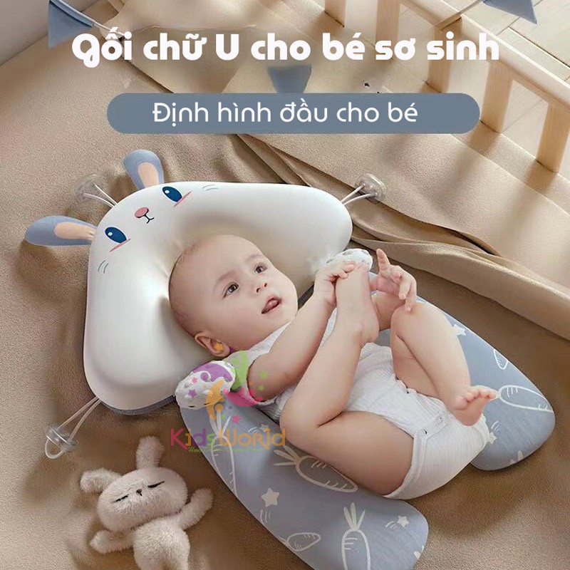 Ảnh Gối chữ U chống giật mình cho bé, có định hình chống bẹp đầu cho trẻ sơ sinh có kèm dây rút điều chỉnh vòng đầu 1