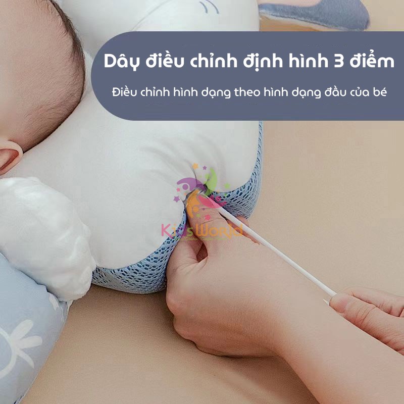 Ảnh Gối chữ U chống giật mình cho bé, có định hình chống bẹp đầu cho trẻ sơ sinh có kèm dây rút điều chỉnh vòng đầu 4