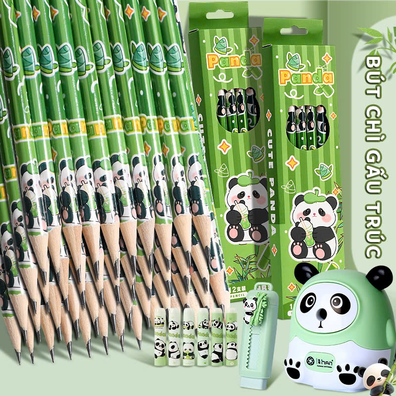 Bút Chì Chuột Nước Siêu Dễ Thương   - Set Bút Chì Gấu Trúc HB - Chì Đậm An Toàn Dễ Tẩy Vẽ Tranh Tập Viết Ghi Bài