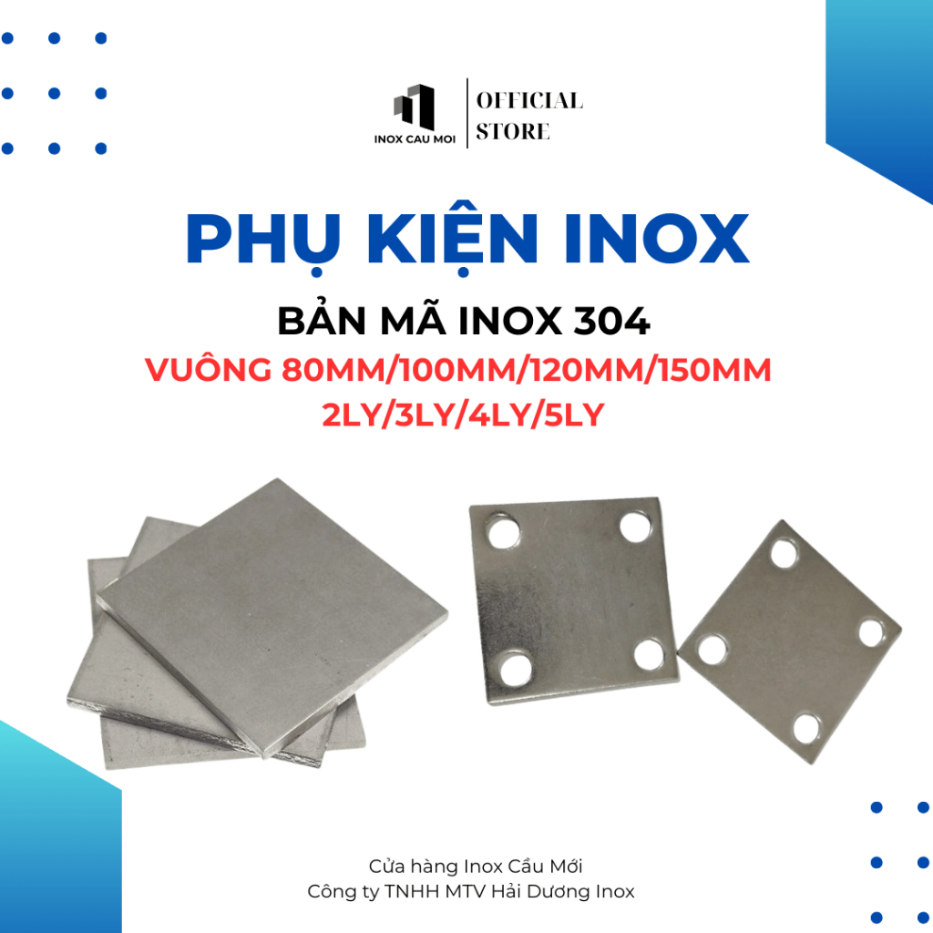 Bản mã inox, mặt bích inox vuông 8x8, 10x10, 12x12, 15x15cm dày 3-5 ly - Hàng chuẩn inox chất lượng