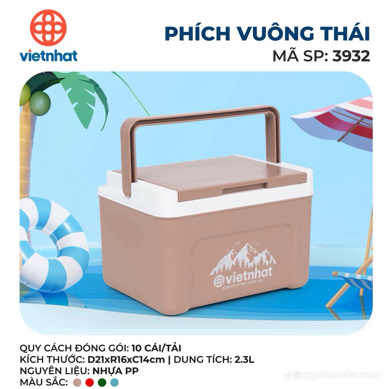 Phích vuông thái 2.3L 3932, Phích mini giữ nhiệt tiện lợi, giữ nhiệt lên đến 8h, Phích Đá Việt Nhật cao cấp Mã AMIZIN