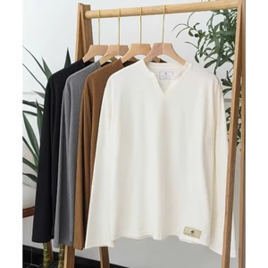 Áo Thun Nam Tay Dài Chất Vải Cotton Xếp Gân Mềm Mịn Chống Nhăn Phong Cách Hàn Quốc
