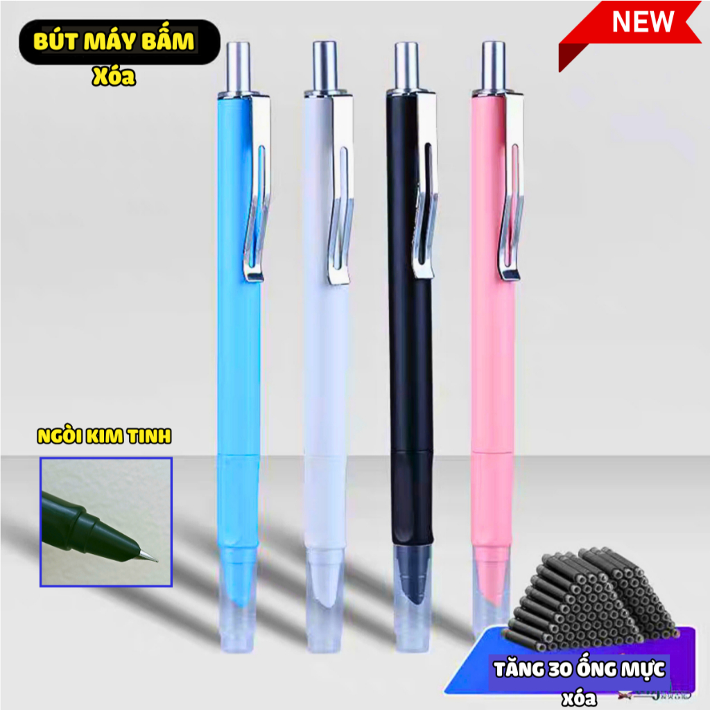 (Mẫu Mới) Bút Máy KT-09 Bấm Kim Tinh Tẩy Xóa (Bút Dùng Mực Xóa).