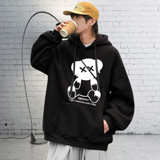 Áo hoodie nỉ ngoại ulzzang nam nữ unisex cặp đôi khoác choàng chui đầu chống nắng có nón in hình gấu EMPATHY K1