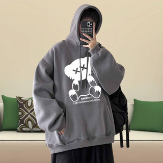 Áo hoodie nỉ ngoại ulzzang nam nữ unisex cặp đôi khoác choàng chui đầu chống nắng có nón in hình gấu EMPATHY K1