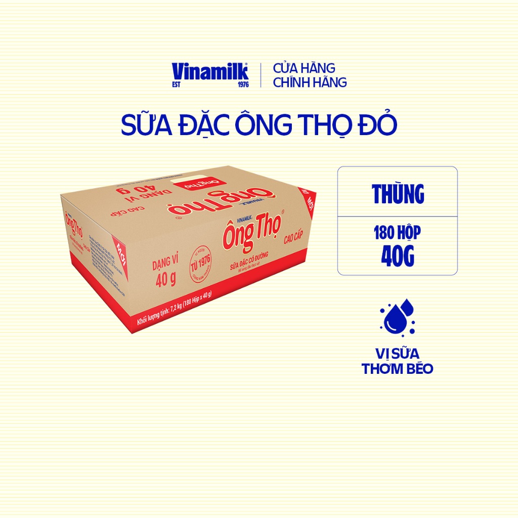 Thùng 180 hộp Sữa đặc có đường Ông Thọ đỏ - Hộp 40g
