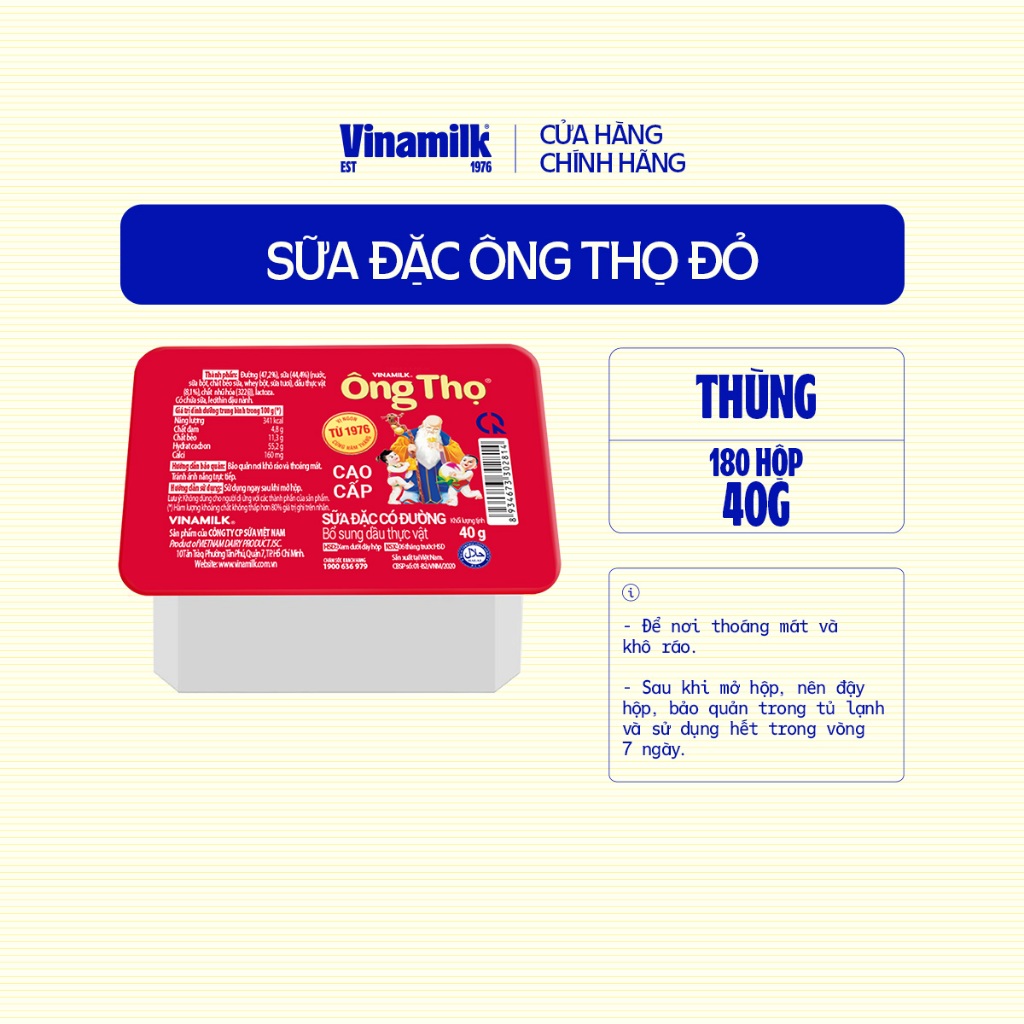 Thùng 180 hộp Sữa đặc có đường Ông Thọ đỏ - Hộp 40g