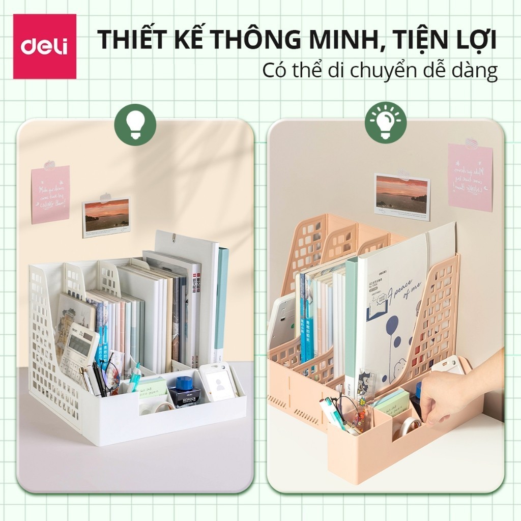 Ảnh Giá Kệ Đựng Tài Liệu Văn Phòng Deli - Khay Đựng Tài Liệu 4 Ngăn Kèm Khay Đựng Bút Đựng Sách Vở Để Bàn Decor Bàn Học 2