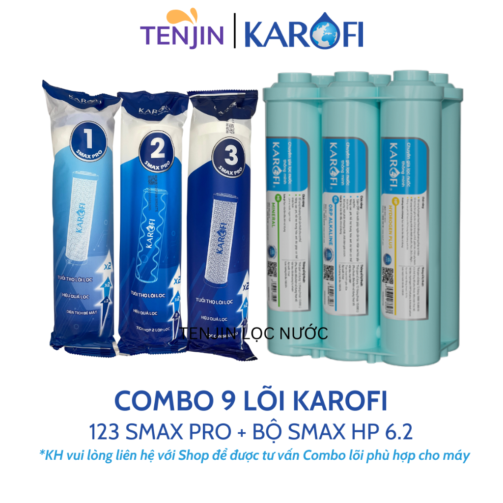 Combo 10 Lõi Lọc Nước Dùng Cho Máy Lọc Nước Karofi P95, Gồm 123 Smax Pro + RO Mỹ Và Bộ HP 6.2 Hiệu Suất Cao