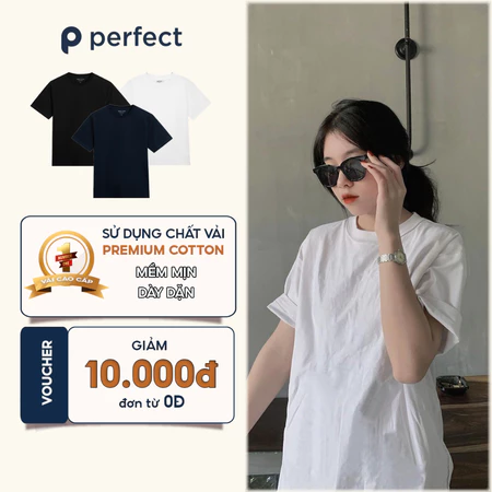 Áo Thun Trơn Nữ Unisex Form Rộng PERFECT Vải Cotton Cao Cấp Thoáng Mát Dày Dặn Chuẩn Form