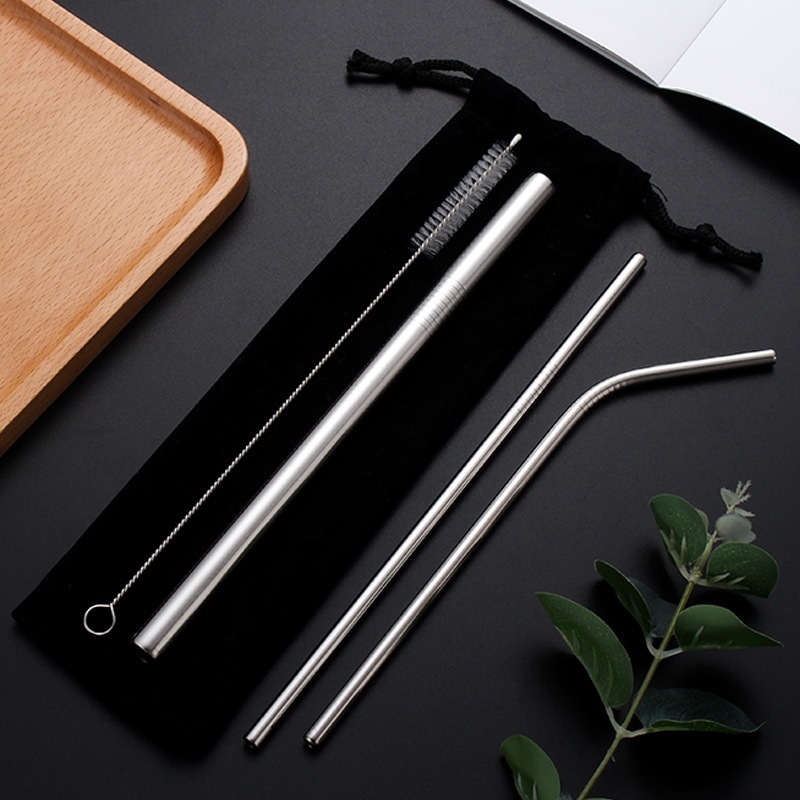 Ống hút Inox 304 (thép không gỉ) kèm cọ rửa và túi vải, sử dụng nhiều lần, thân thiện với môi trường