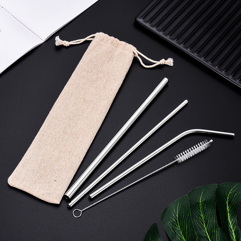 Ống hút Inox 304 (thép không gỉ) kèm cọ rửa và túi vải, sử dụng nhiều lần, thân thiện với môi trường