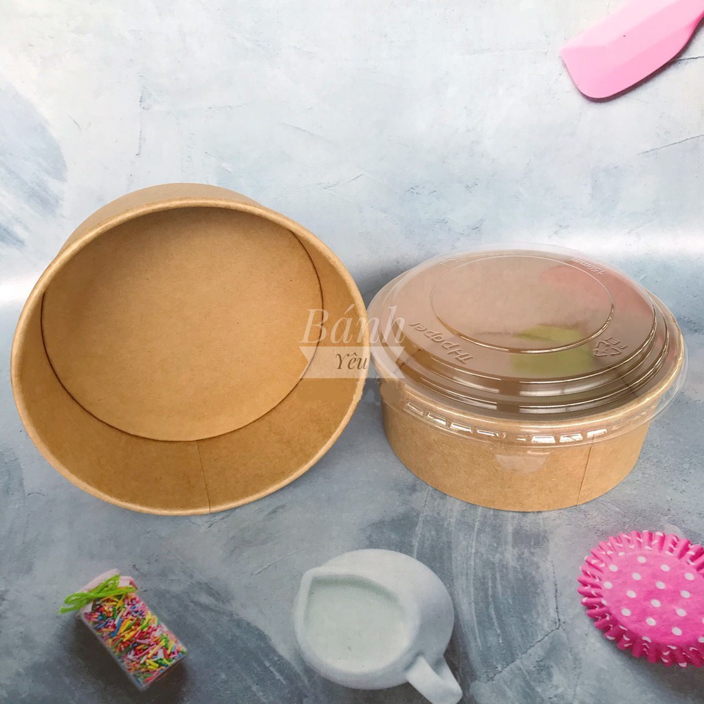 Tô giấy đựng bánh Hộp giấy tròn Kraft nắp trong PET