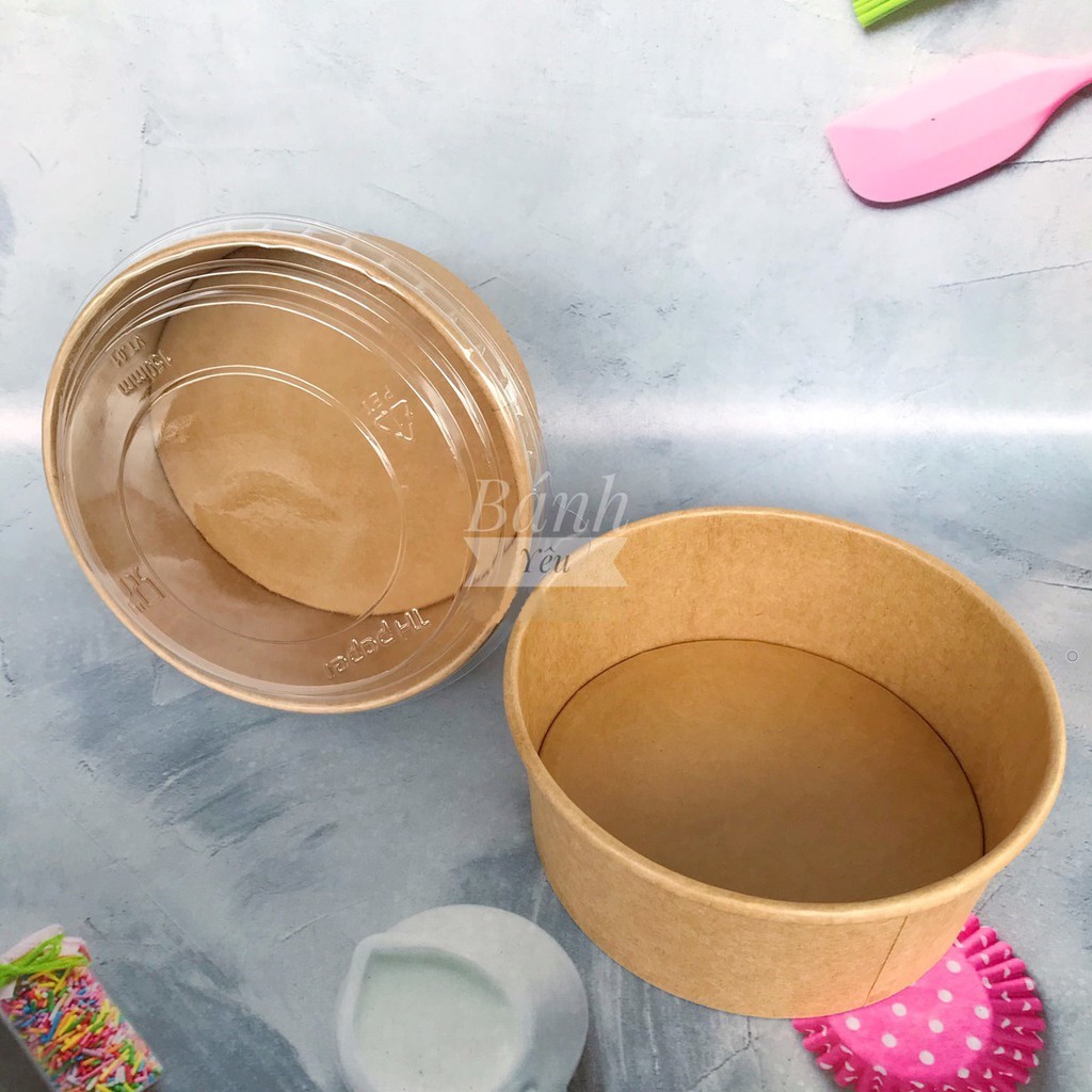 Tô giấy đựng bánh Hộp giấy tròn Kraft nắp trong PET