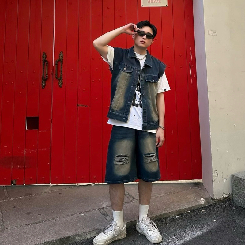 Set gile quần short jean loang PAM (Có tách lẻ) form Nam nữ unisex Brand Jaystoree | BigBuy360 - bigbuy360.vn