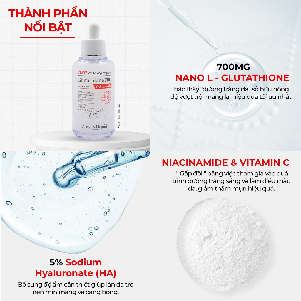 Ảnh Serum Làm Trắng, Dưỡng Ẩm Và Làm Chậm Lão Hoá Da Glutathione 700mg + 5% HA Angel's Liquid 7Day 60ml 2