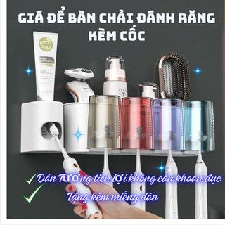 Kệ Để Bàn Chải Kem Đánh Răng Nhà Tắm 2 cốc 3 cốc 4 cốc, Giá Để Đồ Tiện Lợi Không Cần Khoan Tường