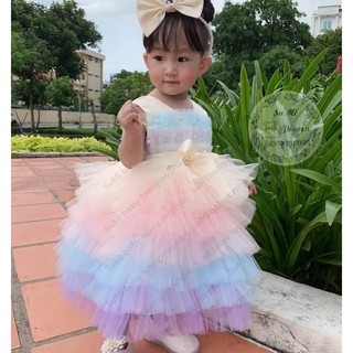 [Hàng thiết kế ] Đầm công chúa bảy sắc cầu vồng cho bé [Tặng cài] Váy công chúa thiết kế ( HCM)