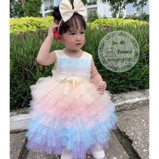 [Hàng thiết kế ] Đầm công chúa bảy sắc cầu vồng cho bé [Tặng cài] Váy công chúa thiết kế ( HCM)