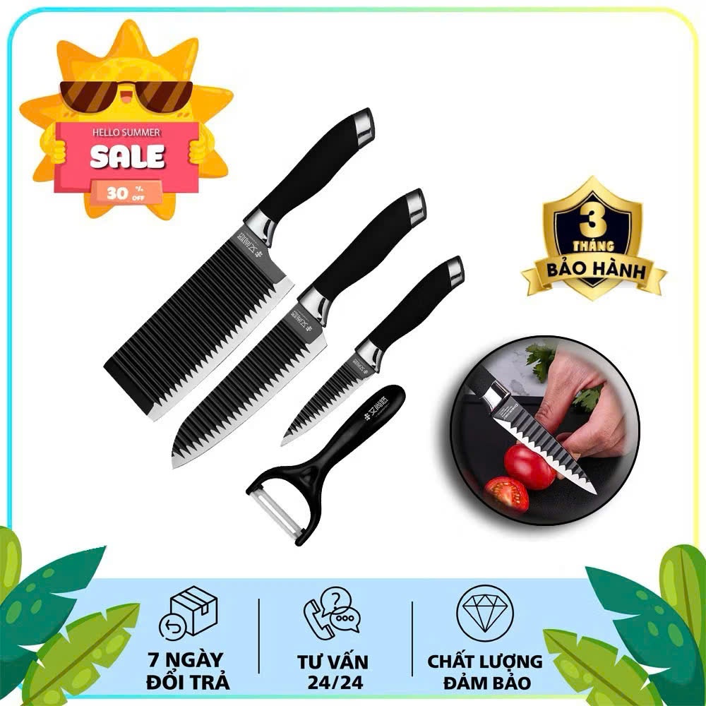 Bộ Dao Nhật 6 Món Cao Cấp Asakh Đa Năng Tiện Dụng,  SET DAO SÓNG 6 CHI TIẾT - DAO37R