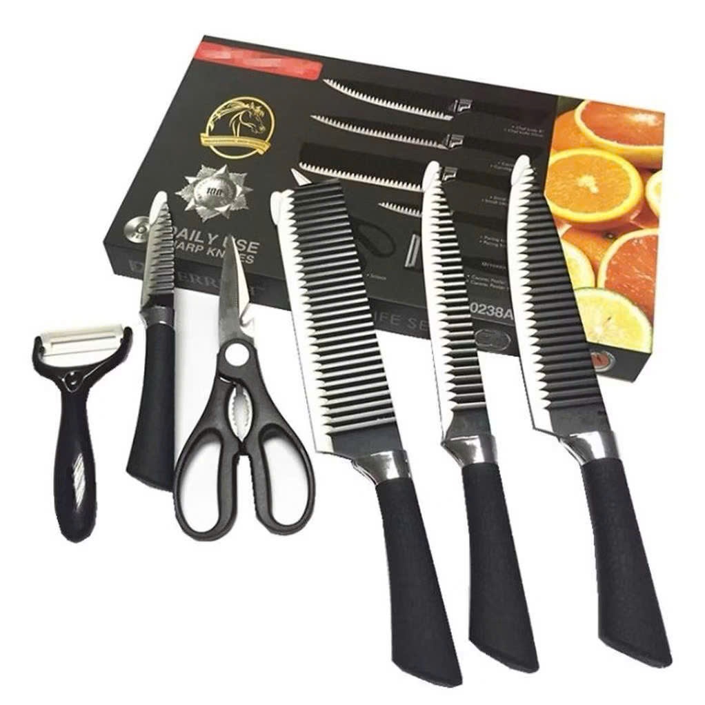 Bộ Dao Nhật 6 Món Cao Cấp Asakh Đa Năng Tiện Dụng,  SET DAO SÓNG 6 CHI TIẾT - MÃ: DAO37R