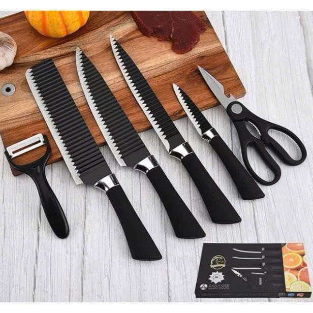 Bộ Dao Nhật 6 Món Cao Cấp Asakh Đa Năng Tiện Dụng,  SET DAO SÓNG 6 CHI TIẾT - DAO37R