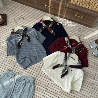 Áo len cộc tay xoắn thừng tặng kèm khăn quàng cổ hoạ tiết free size 698