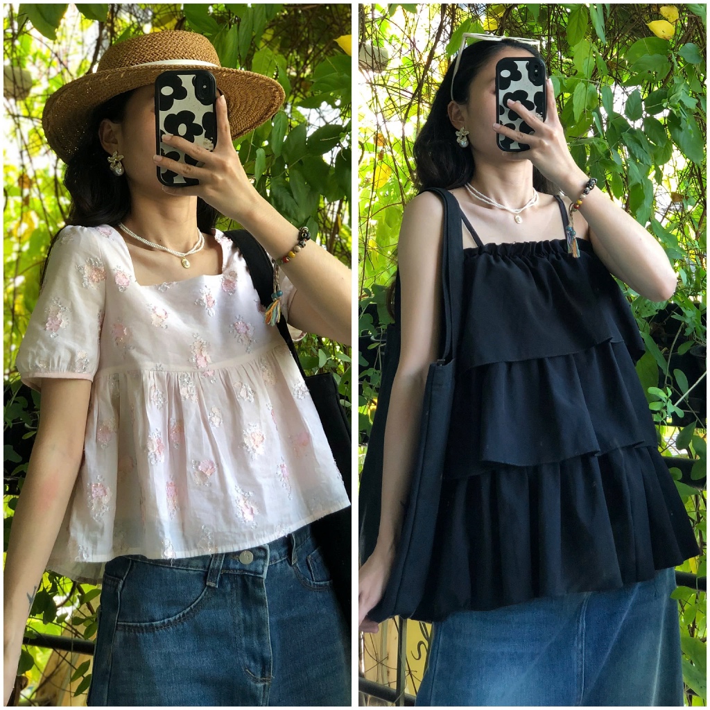 Áo kiểu, áo sơ mi vintage tuyển chọn [April6 clothing]🍂 áo babydoll, hai dây, phối ren, áo lưới, áo đũi tiểu thư 2hand