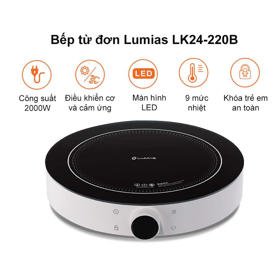 Bếp từ đơn 9 mức nhiệt Lumias LK24-220E - Hẹn giờ tắt điều khiển cảm ứng khóa trẻ em