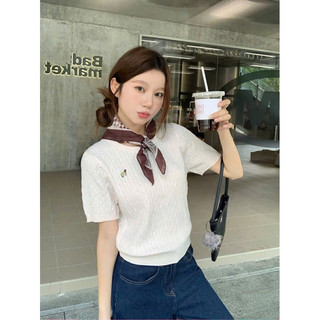 Áo len cộc tay xoắn thừng tặng kèm khăn quàng cổ hoạ tiết free size 698