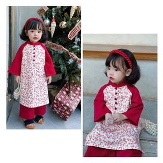 Áo dài Tết Cho Bé Gái 1-6T  (8-26kg) Tặng Kèm Bờm N0134