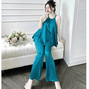 Set đồ ngủ nữ cổ yếm quần dài mặc nhà vải Latin mềm mát Freesize 54kg -cn90