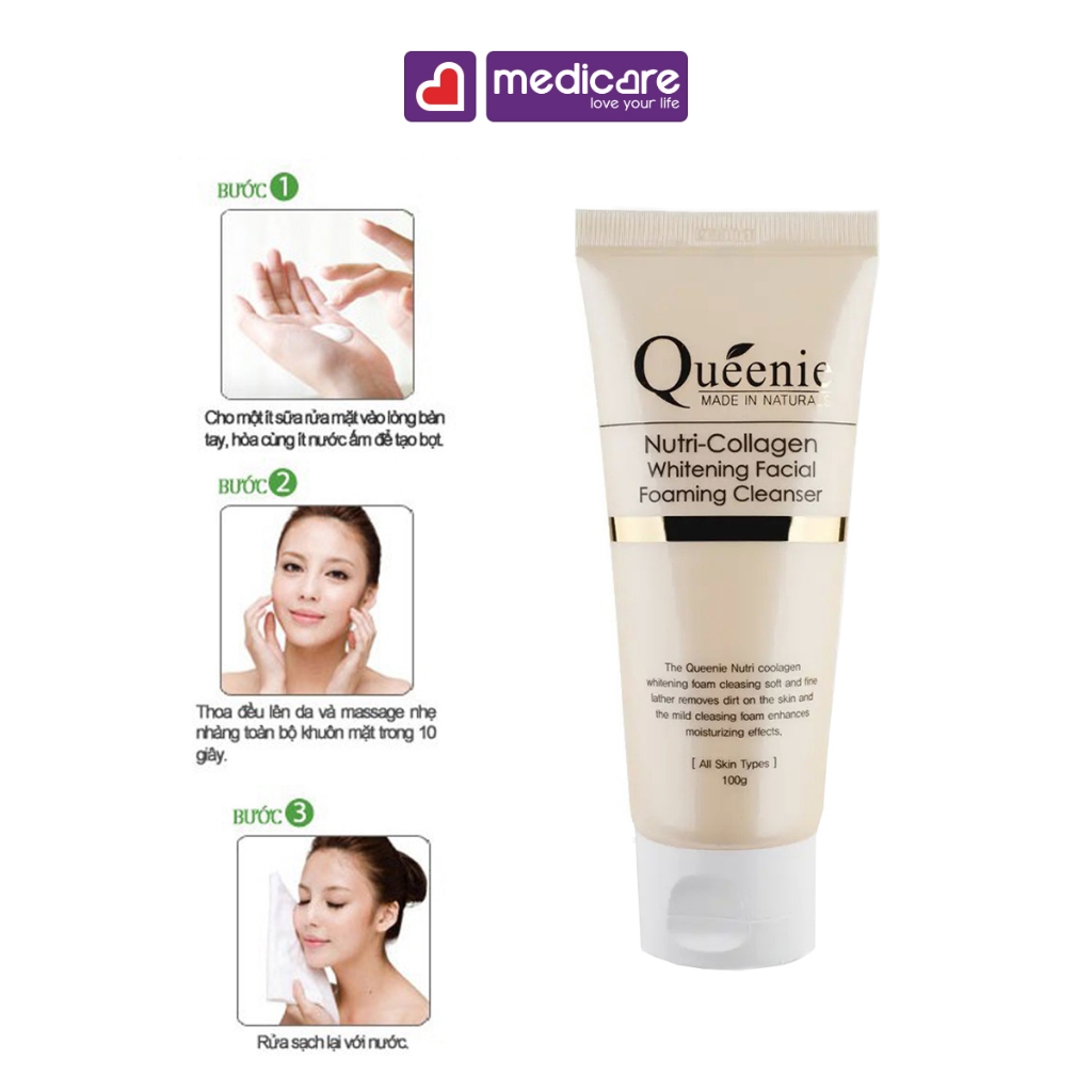 Sửa Rửa Mặt QUEENIE Nutri-Collagen Whitening Facial Foam 100g