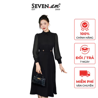 Đầm xoè công sở dài tay đen có đai thời trang nữ OD0072I