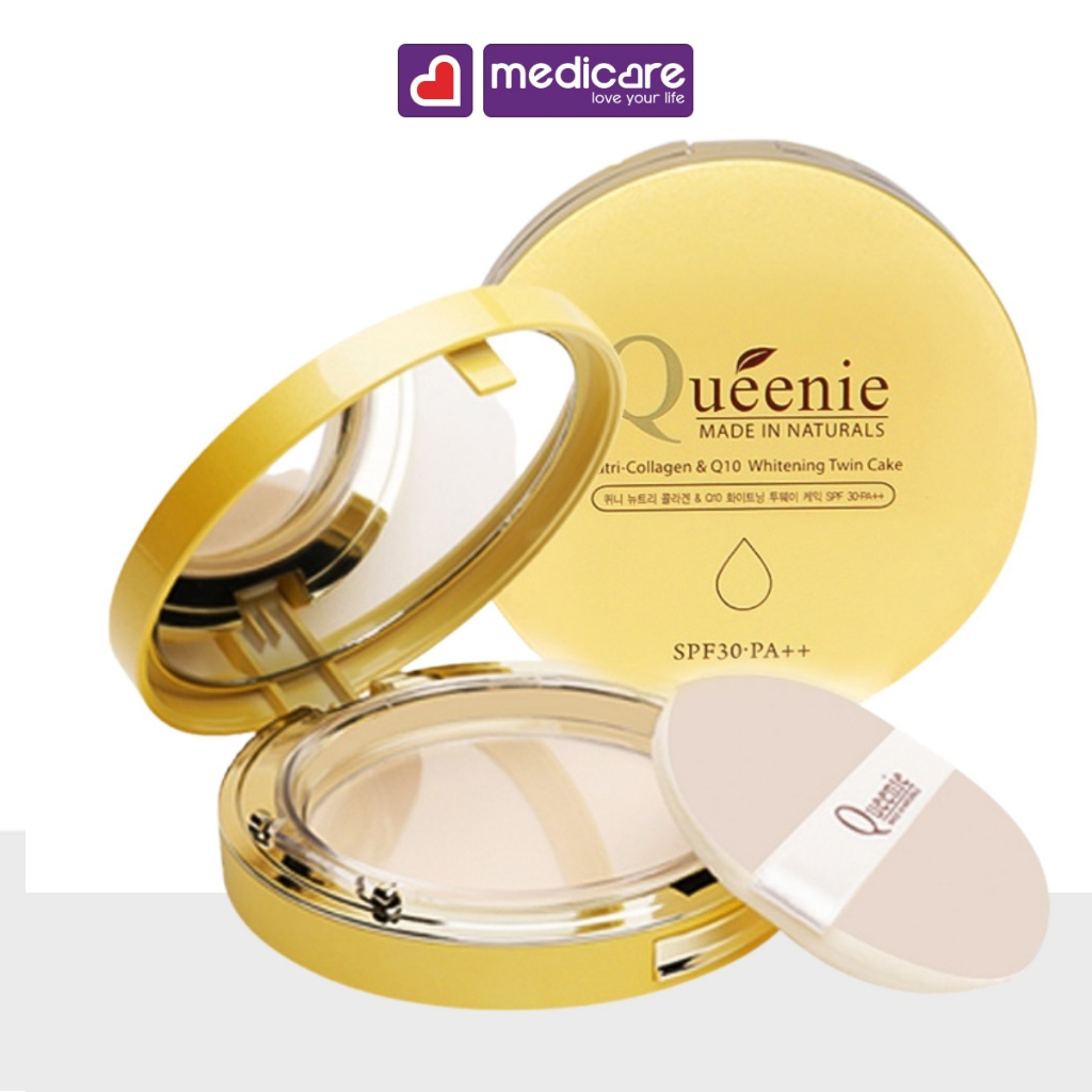 Phấn Trang Điểm Trắng Da Và Chống Năng SPF30 PA++ QUEENIE Nutri-Collagen & Q10 Whitening Twin Cake 21 20g