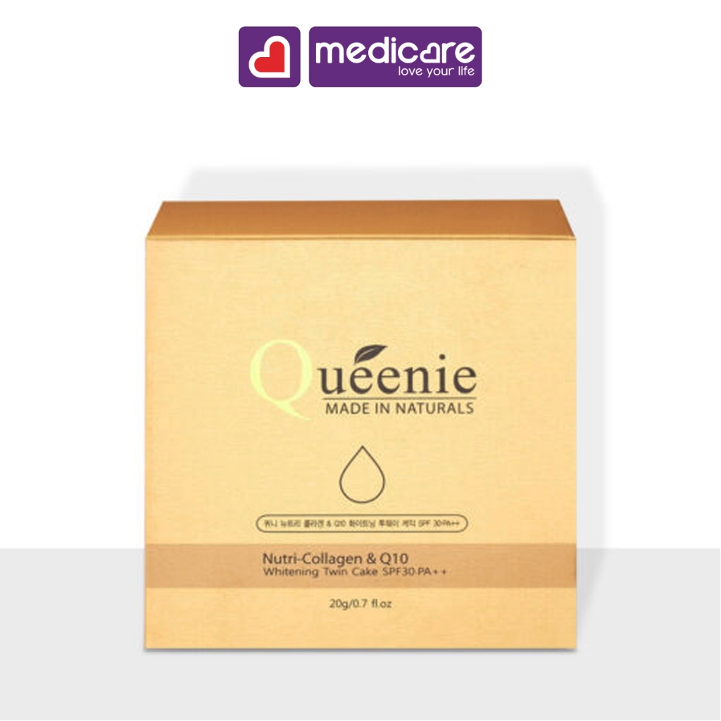 Phấn Trang Điểm Trắng Da Và Chống Năng SPF30 PA++ QUEENIE Nutri-Collagen & Q10 Whitening Twin Cake 21 20g