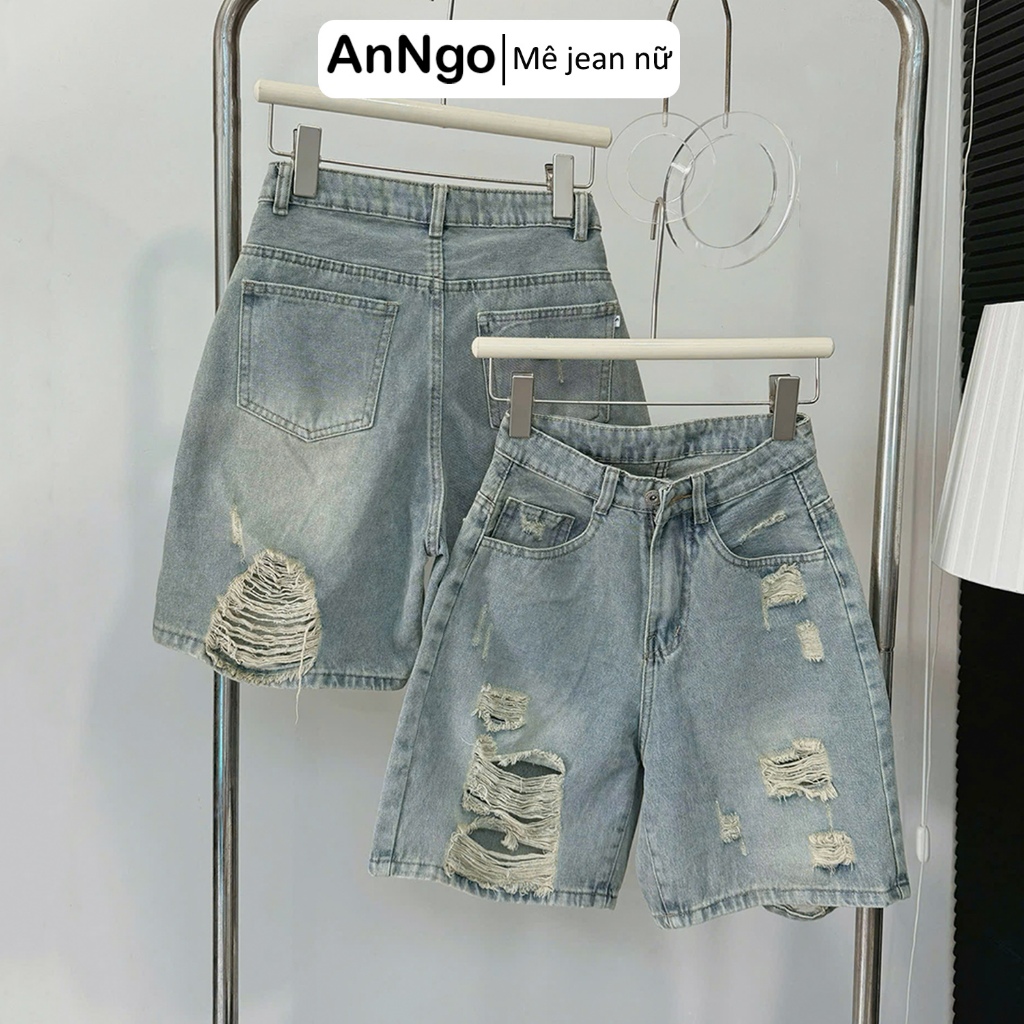 (Có big size) Quần jean ngố nữ rách ống rộng, chất jean denim không giãn dày dặn, cực xinh Anngo - AT473
