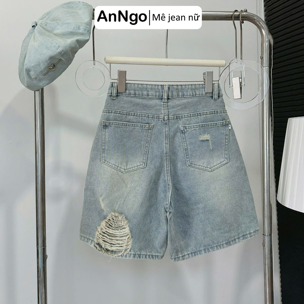 (Có big size) Quần jean ngố nữ rách ống rộng, chất jean denim không giãn dày dặn, cực xinh Anngo - AT473