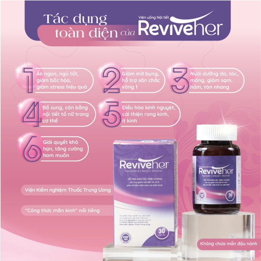 Viên Uống Nội Tiết Hoa bia ReviveHer Cân Bằng Nội Tiết, Kinh Đẹp, Ngủ Ngon, Hết Khô Hạn, Bốc Hỏa