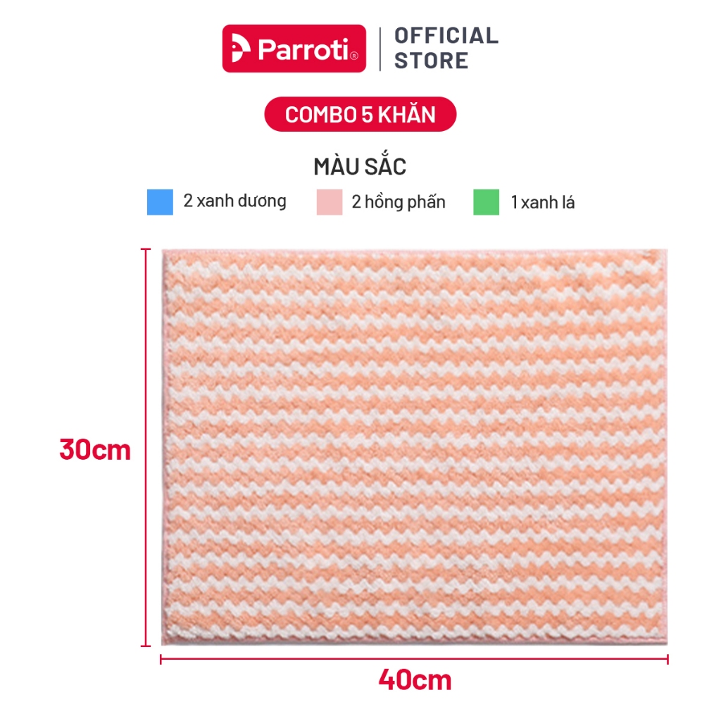 Combo 5 Khăn lau bếp đa năng siêu thấm hút, lau kính, xe ô tô Parroti Fiber | BigBuy360 - bigbuy360.vn