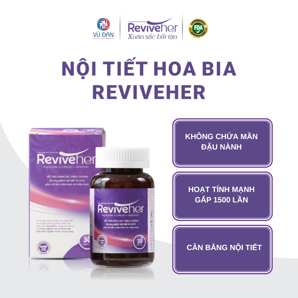 Reviveher - Viên uống nội tiết số 1, cải thiện sinh lý nữ, điều hòa kinh nguyệt, ít kinh, mất kinh