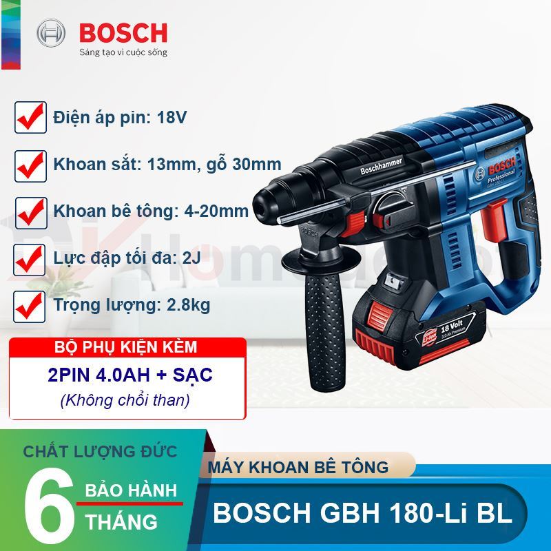 Máy khoan bê tông dùng pin Bosch GBH 180-Li BL - Hàng Chính Hãng