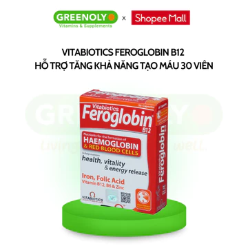 Viên Uống Bổ Máu Vitabiotics FEROGLOBIN B12 Cung Cấp Sắt Hỗ Trợ Tăng Khả Năng Tạo Máu, Nâng Cao Sức Đề Kháng Hộp 30 Viên