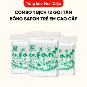 Combo 1 bịch 12 gói tăm bông sapon trẻ em cao cấp êm dịu an toàn, 1 bịch 12 gói
