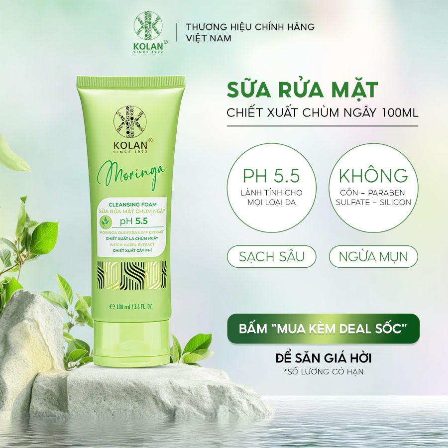 Sữa Rửa Mặt KOLAN 100ml, Sạch Sâu, Dưỡng Ẩm, Ngừa Mụn, Chiết Xuất Chùm Ngây - Mẫu Mới