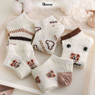 Combo 5 đôi tất nữ cổ ngắn GOMTAT hình gấu, vớ nữ chất cotton mềm mại, co giãn bền form - CB101