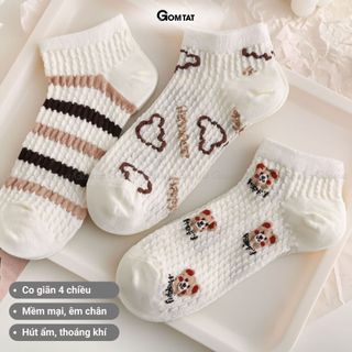 Combo 5 đôi tất nữ cổ ngắn GOMTAT hình gấu, vớ nữ chất cotton mềm mại, co giãn bền form - CB101