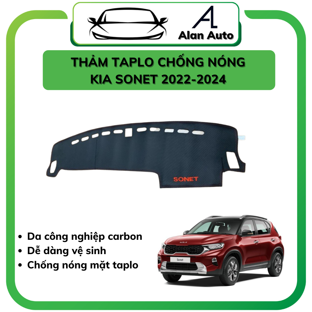 Thảm taplo da ô tô Kia Sonet 2022- 2023, thảm chống nắng da carbon cao cấp,Hàng đẹp xuất sắc