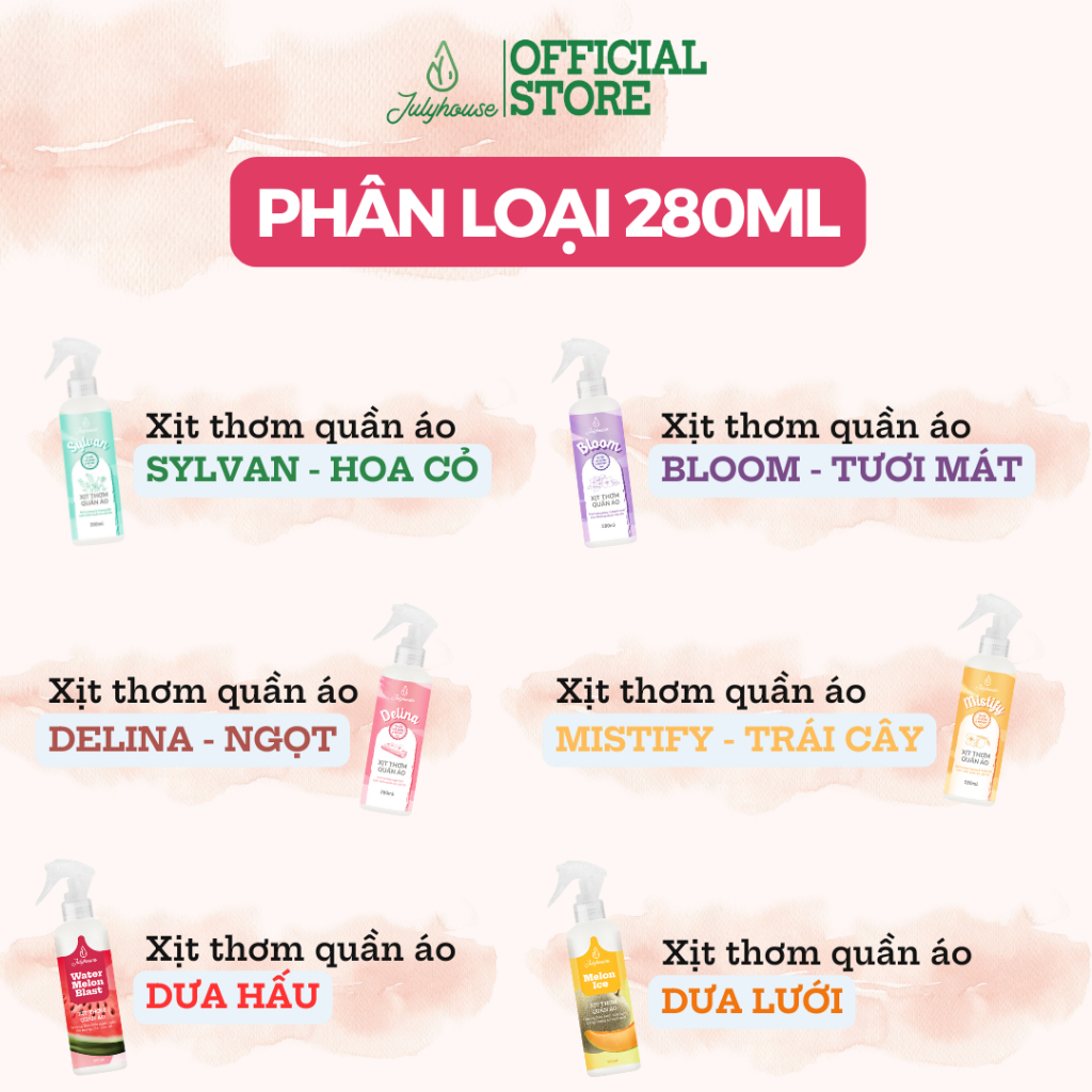 Ảnh Xịt thơm quần áo JULYHOUSE 20ml/280ml chiết xuất tinh dầu thiên nhiên thơm mát 4