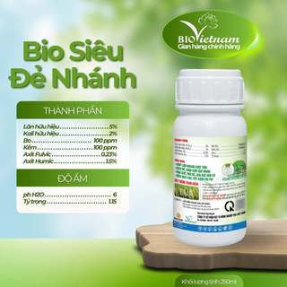 (MUA 10 TẶNG 1) Phân bón hữu cơ BIO SIÊU ĐẺ NHÁNH 250ml giúp cây lúa siêu đẻ nhánh, nở bụi, cứng cây, kích rễ phát triển